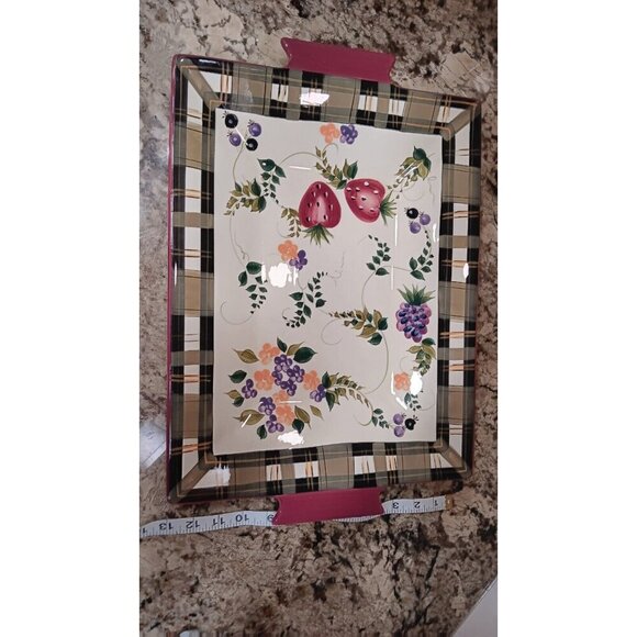 Vintage Oneida Strawberry Plaid Collectible 19x12.75 Inch Serving Platter Tray - Picture 4 of 10